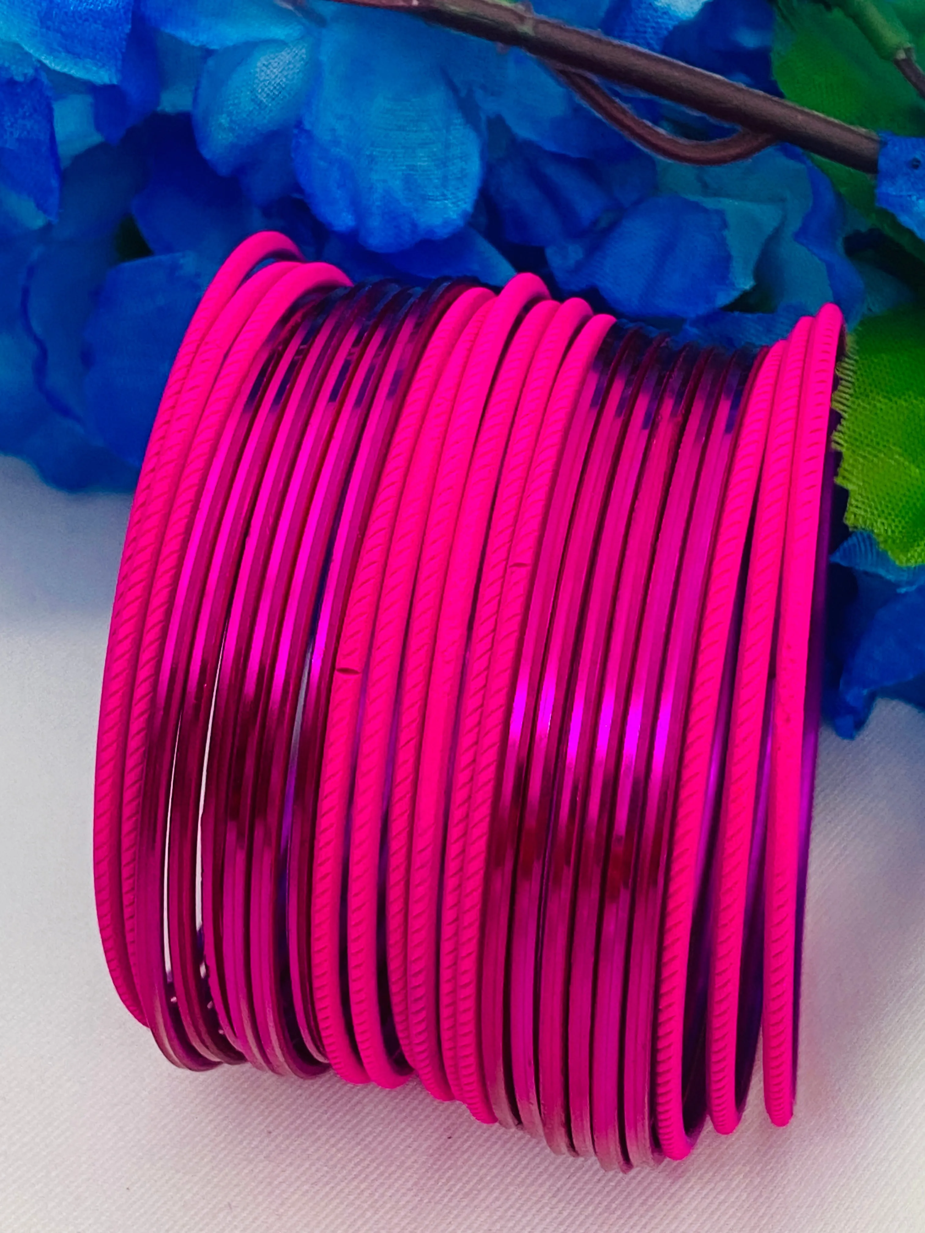 Latest Traditional Pink Color Plain Metal Bangle Set
