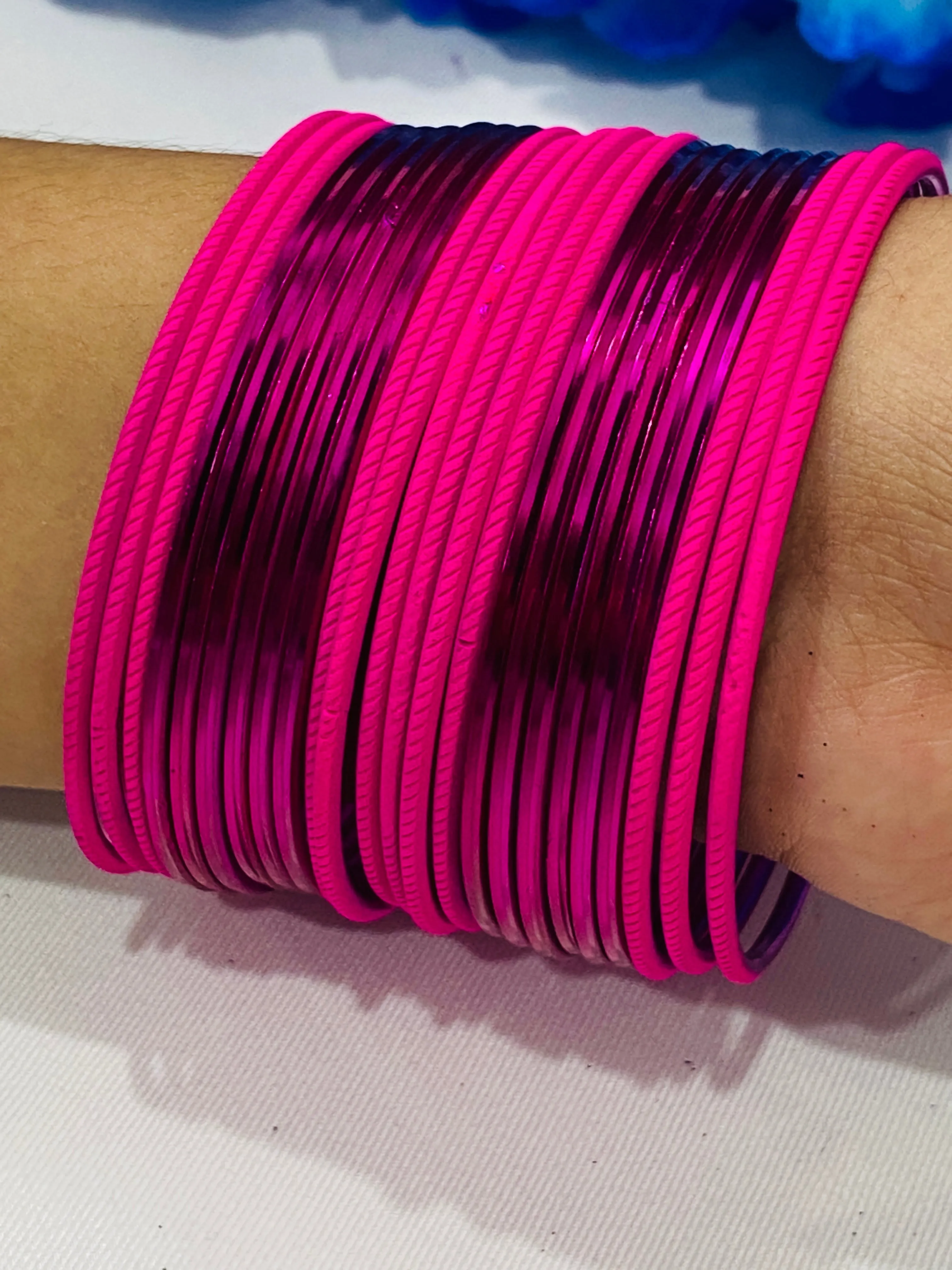 Latest Traditional Pink Color Plain Metal Bangle Set