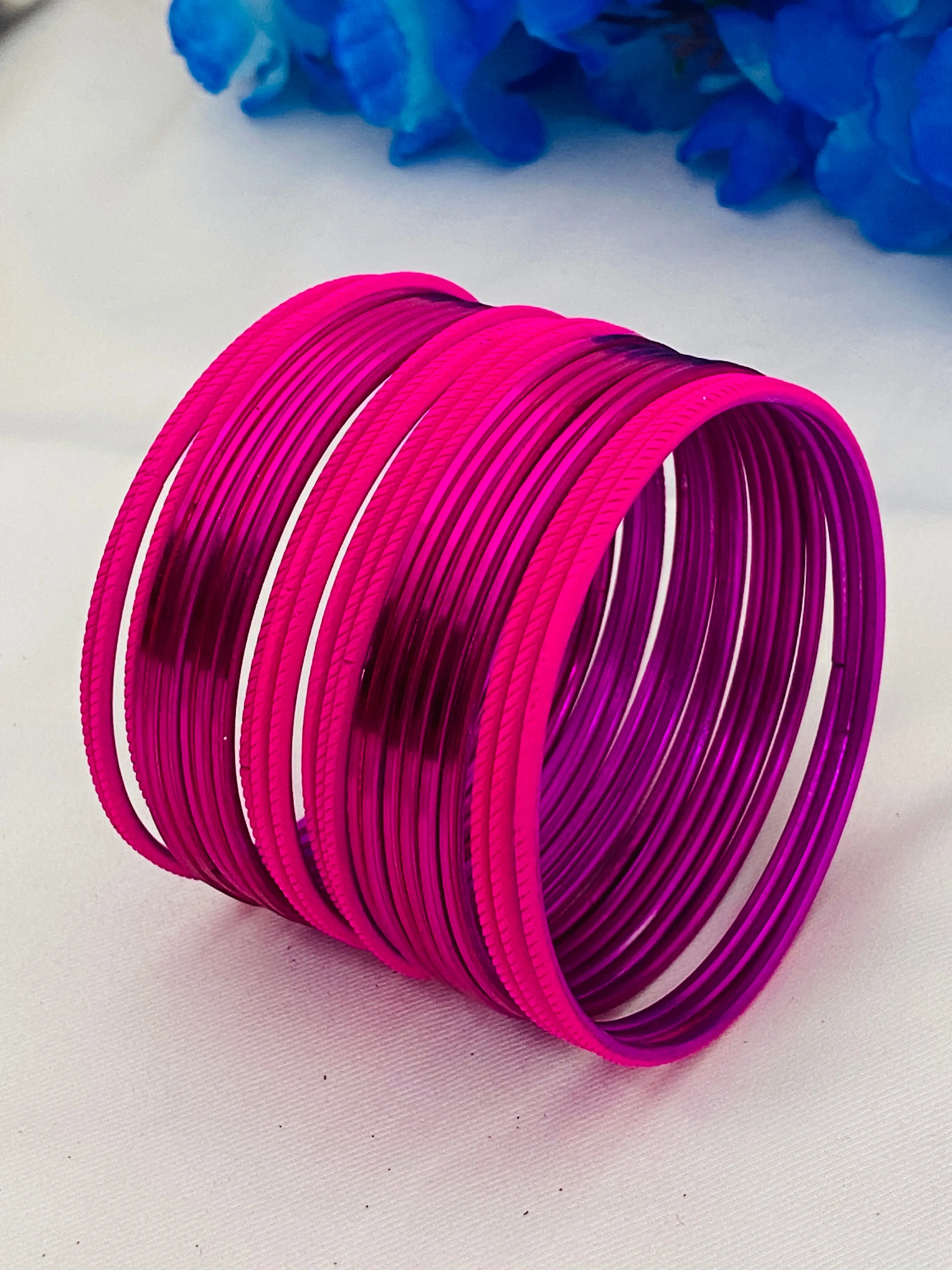 Latest Traditional Pink Color Plain Metal Bangle Set