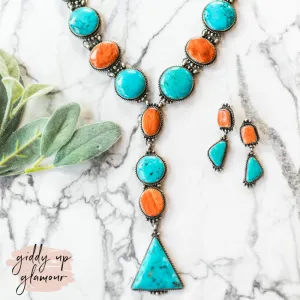 Marie Bahe | Navajo Handmade Spiny Oyster & Kingman Turquoise Lariat Necklace   Matching Earrings