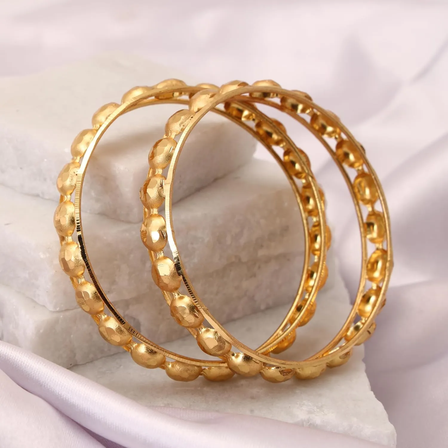 Meenakshi imitation Set of 2 Handcrafted Gold Plated Pea Pod Matar Bangles Bollywood Designer Jewelry Gift For Her Bangle Bracelets In Gold Tone For Women