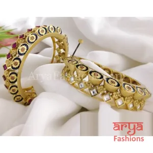 Minerva Jadau Rajwadi Kundan Kada Meenakari Bangles with Kundan stones