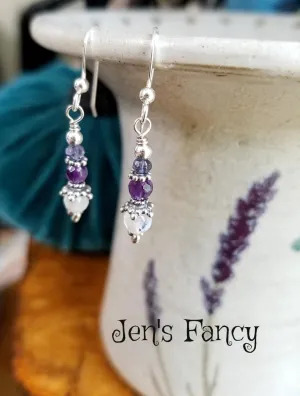 Moonstone Amethyst Delicate Gemstone Earrings Sterling Silver