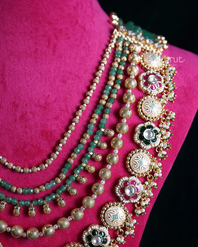 Multi Layered Necklace Set with Enamel Medallions and Matching Earrings