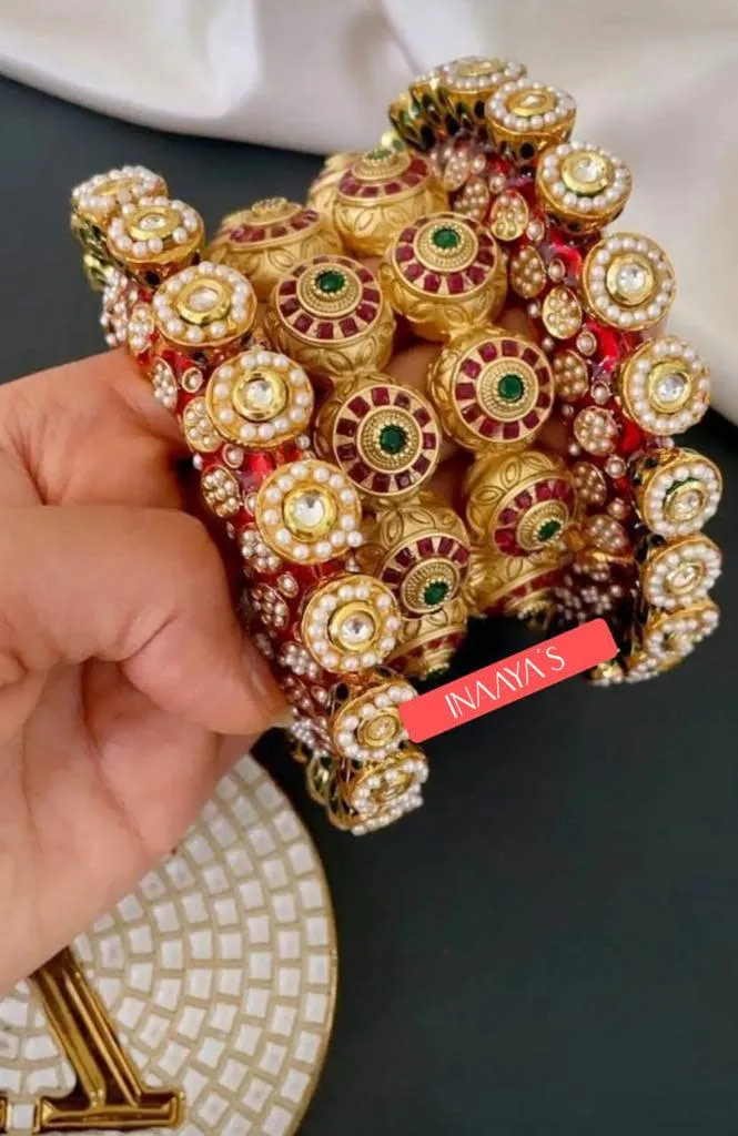 Multicolor Rajwadi Jadau Kada 4 Navratana Pacheli Bangles Meenakari Hand-painted Kade Jadtar Openable Bangle Rajasthani Jewelry