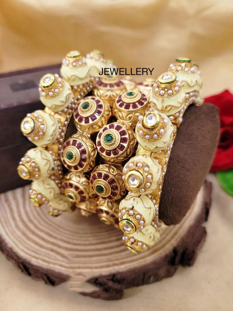 Multicolor Rajwadi Jadau Kada 4 Navratana Pacheli Bangles Meenakari Hand-painted Kade Jadtar Openable Bangle Rajasthani Jewelry