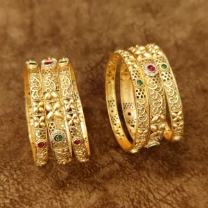 MULTICOLOUR GOLD PLATED FLORAL SET OF 6 BANGLES