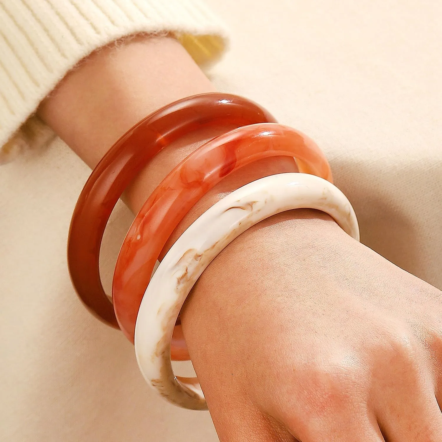 MYANAIL 3Pcs Chunky Acrylic Stackable Bracelets Bangle Set for Women Colorful Large Thick Resin Wristbands Bracelets Geometric Circle Cuff Statement Bracelet Set Jewelry Gift