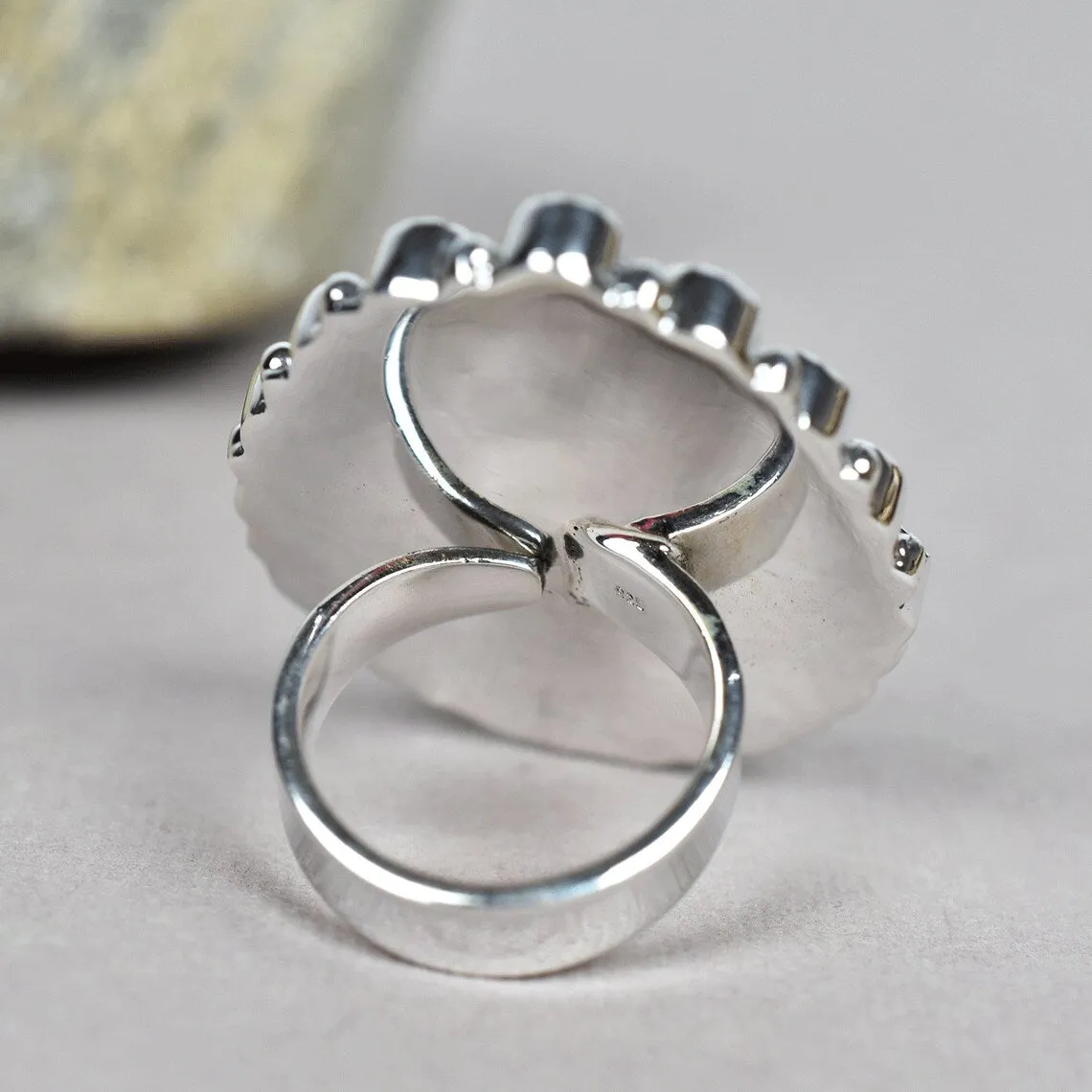 Native American Pink Conch Shell & Cubic Zirconia Cluster Rings - 925 Sterling Silver Handmade Vintage Rings