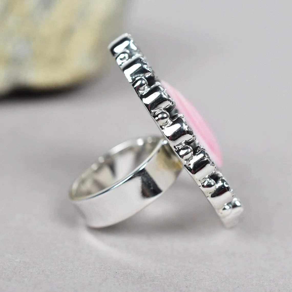Native American Pink Conch Shell & Cubic Zirconia Cluster Rings - 925 Sterling Silver Handmade Vintage Rings