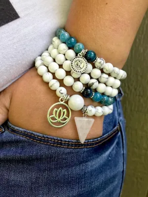Natural Blue Apatite, Howlite, Blue Tiger Eye 8mm 108 Mala Beads, Spiritual, Meditation Beads, Reiki, Japa Mala, Buddhist Prayer Beads, Yoga Bracelet, healing beads LKMALA-RRGU-2418, 34 inch