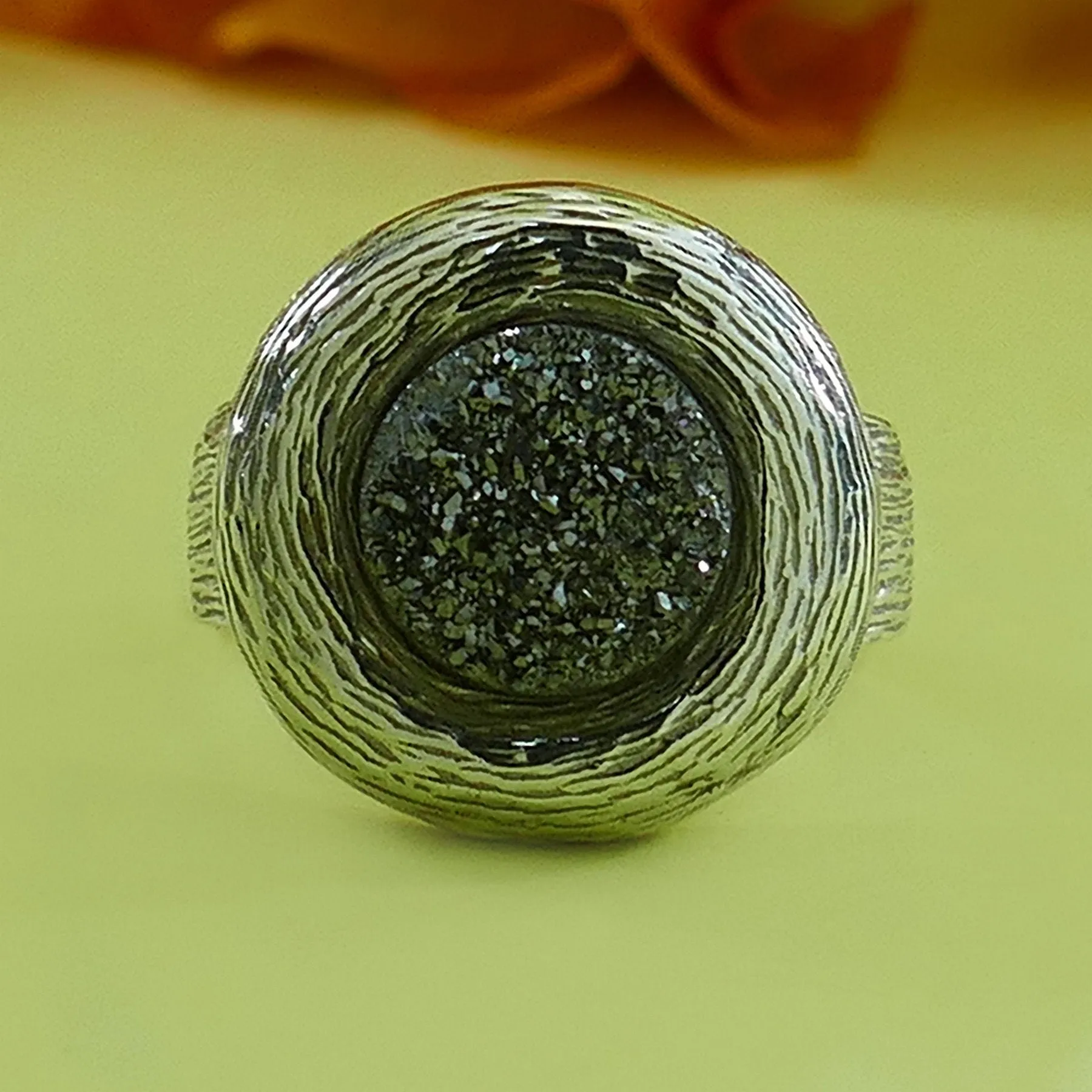 Natural crystal quartz 4 Carat Gray Agate Druzy Stone 925 Sterling Silver Handcrafted Statement Ring  Gypsy ring, Bohemian ring, Hippie ring