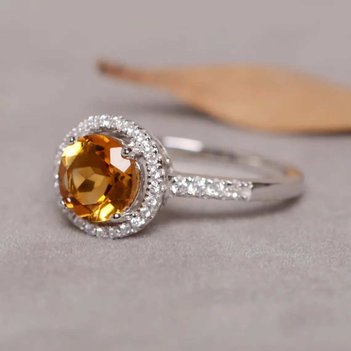 Natural Round Cut Citrine 925 Solid Sterling Silver Engagement Rings