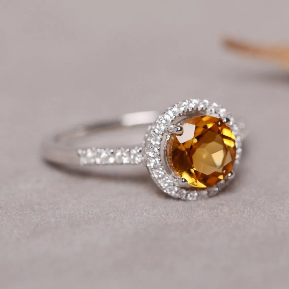 Natural Round Cut Citrine 925 Solid Sterling Silver Engagement Rings