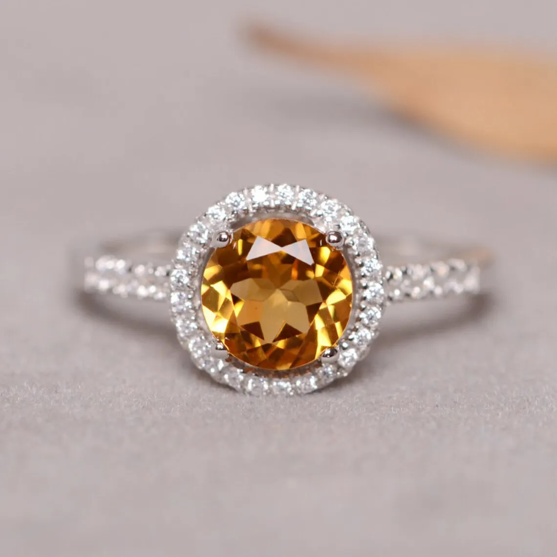 Natural Round Cut Citrine 925 Solid Sterling Silver Engagement Rings