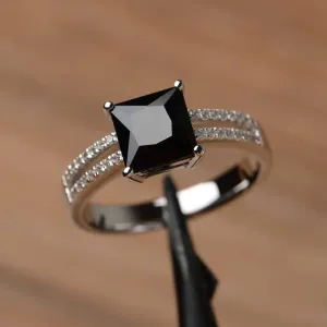Natural Square Cut Black Onyx Vintage Promise Ring - 925 Sterling Silver Rings