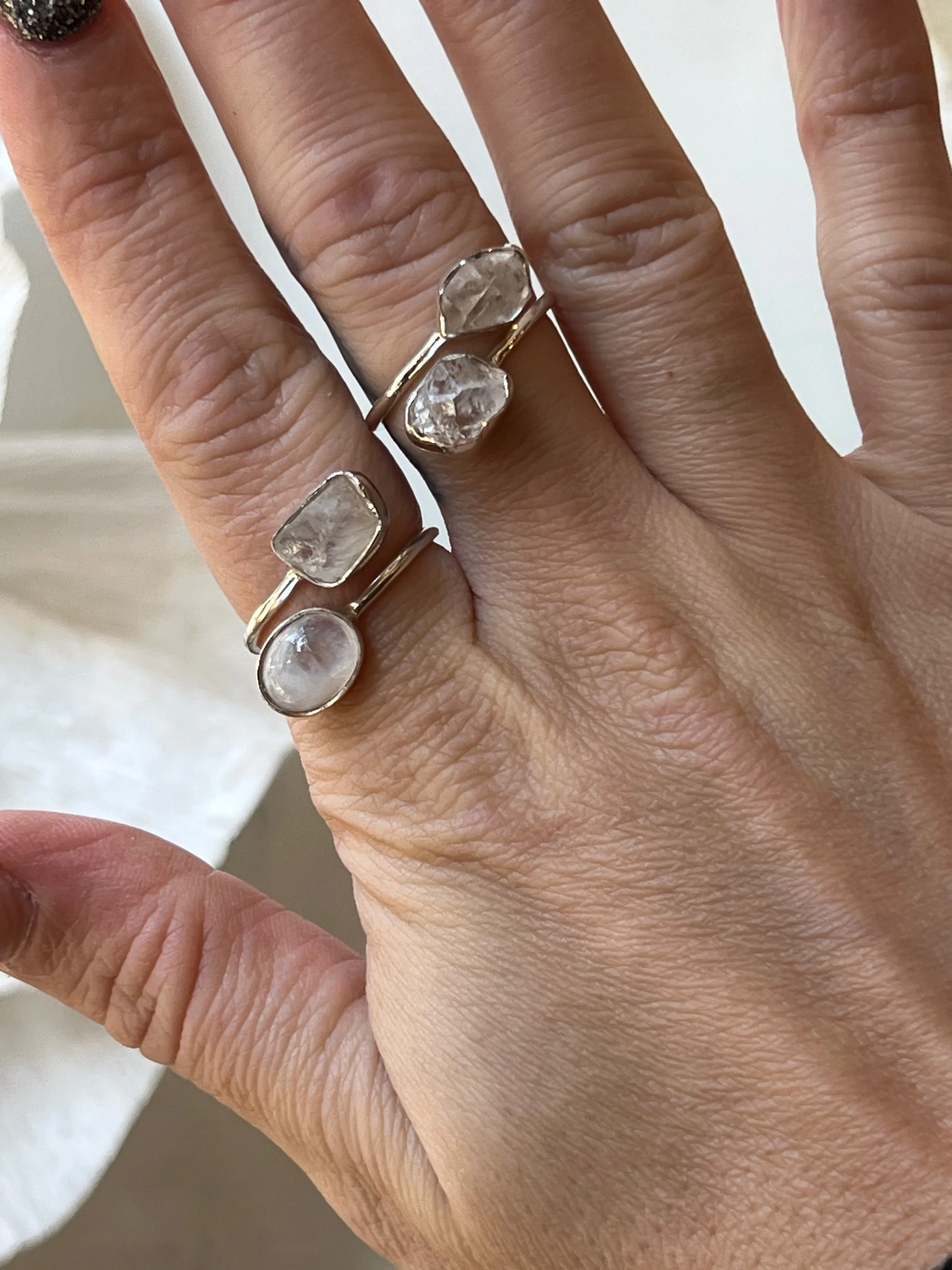 Nuance OOAK Silver   Double Crystal Rings