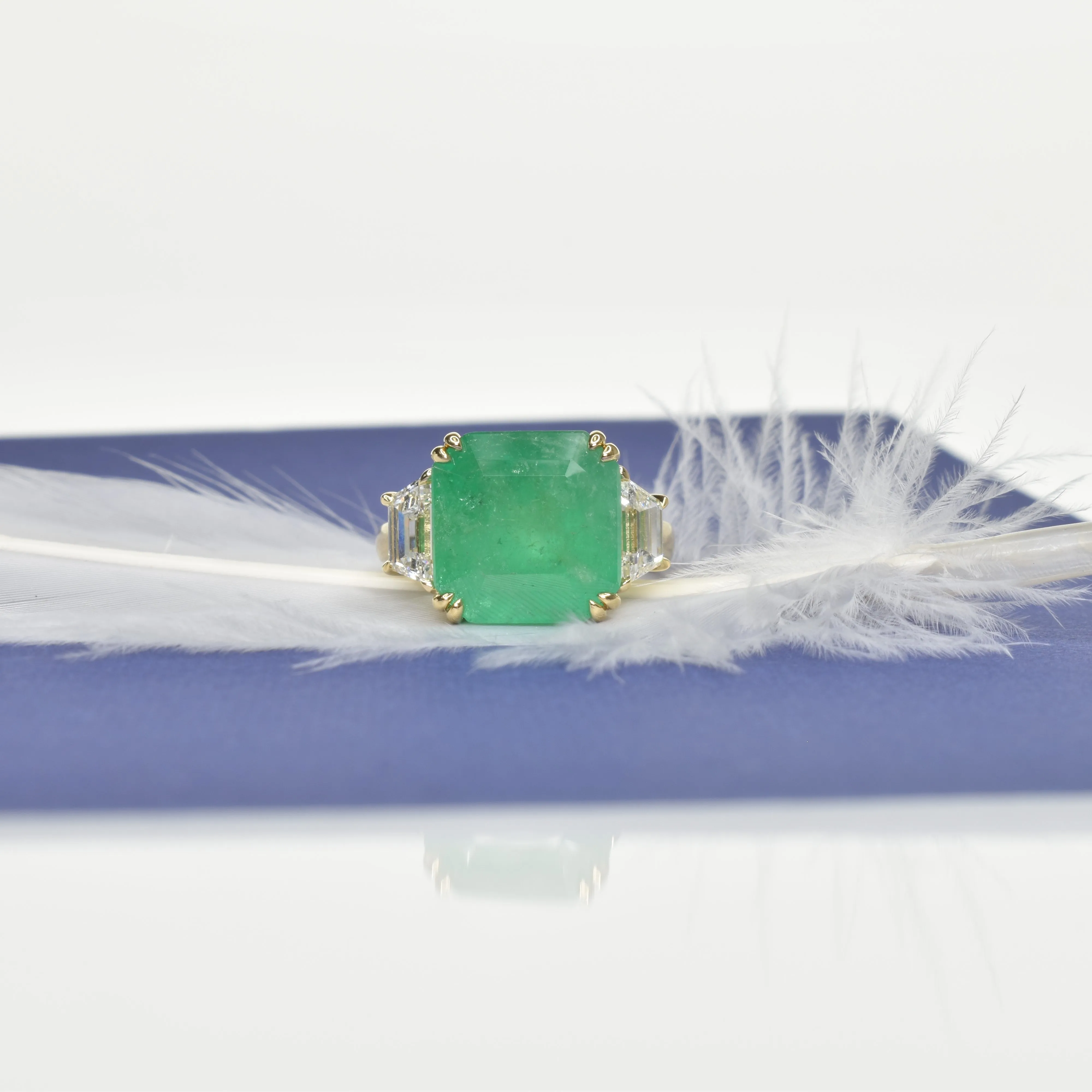 Octagon Emerald Ring with Diamond Trapezoids