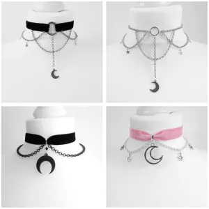 Ornate Crescent Moon Pendant Choker Necklaces
