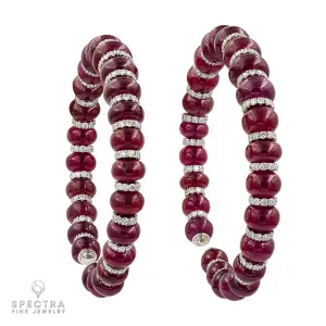 Pair of Ruby Bead and Diamond Rondelle Bangles