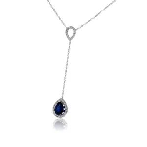 Pear Shaped Blue Sapphire Diamond Drop Pendant