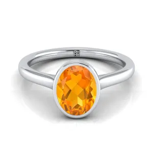 Platinum Oval Citrine Simple Bezel Solitaire Engagement Ring
