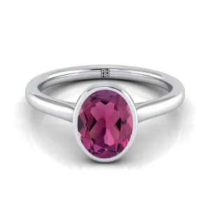 Platinum Oval Garnet Simple Bezel Solitaire Engagement Ring