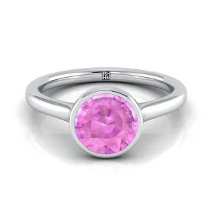 Platinum Round Brilliant Pink Sapphire Simple Bezel Solitaire Engagement Ring