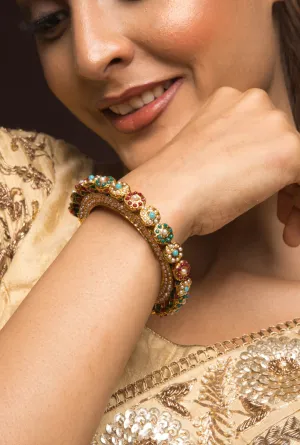 Preeta Gold Plated Jadau Openable Navratan Pacheli Bangle