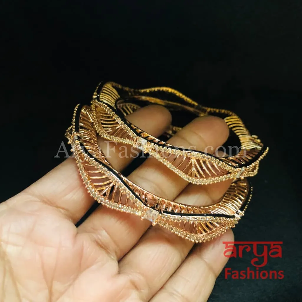 Rinisha Rose Gold Cubic Zirconia Statement Bangles