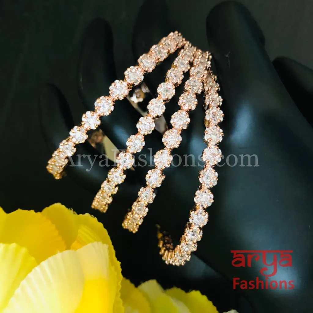 Rose Gold CZ Bangles, Set of 4 Flower CZ Bangles