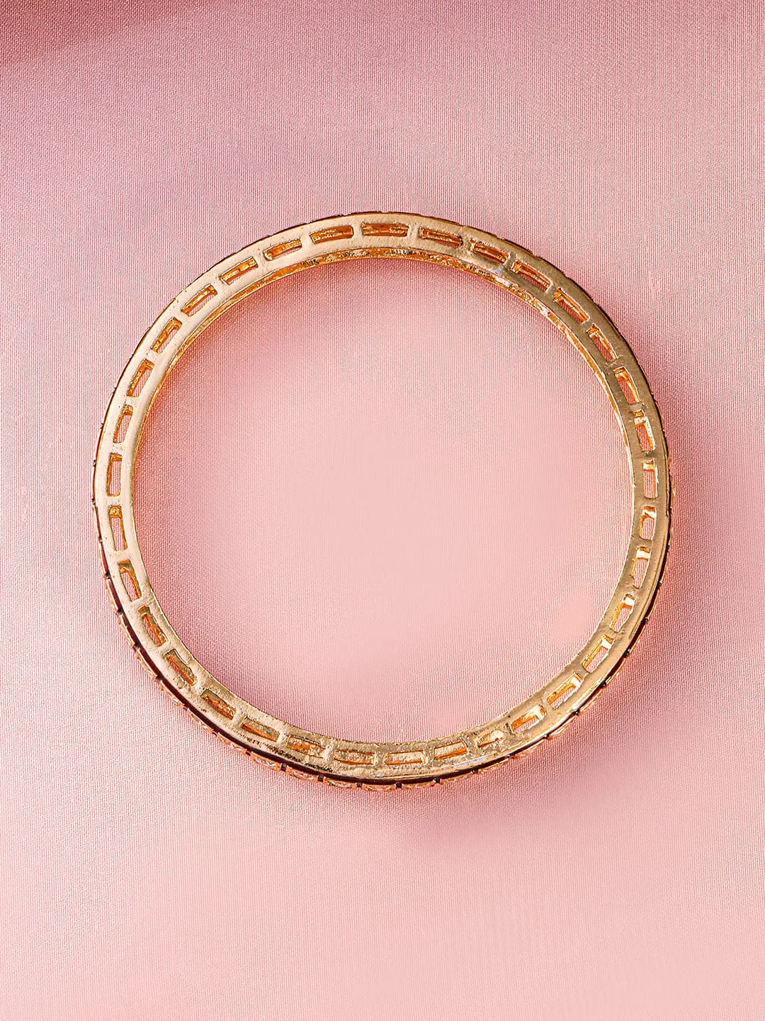 Rubans Set of 2, 22K Gold-Plated Red-Border Square-Cut White CubicZirconia Studded Bangles