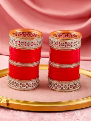 Rubans Set of 74 Bridal Chura Bangles ? Red with Gold & Silver Detailing for Brides