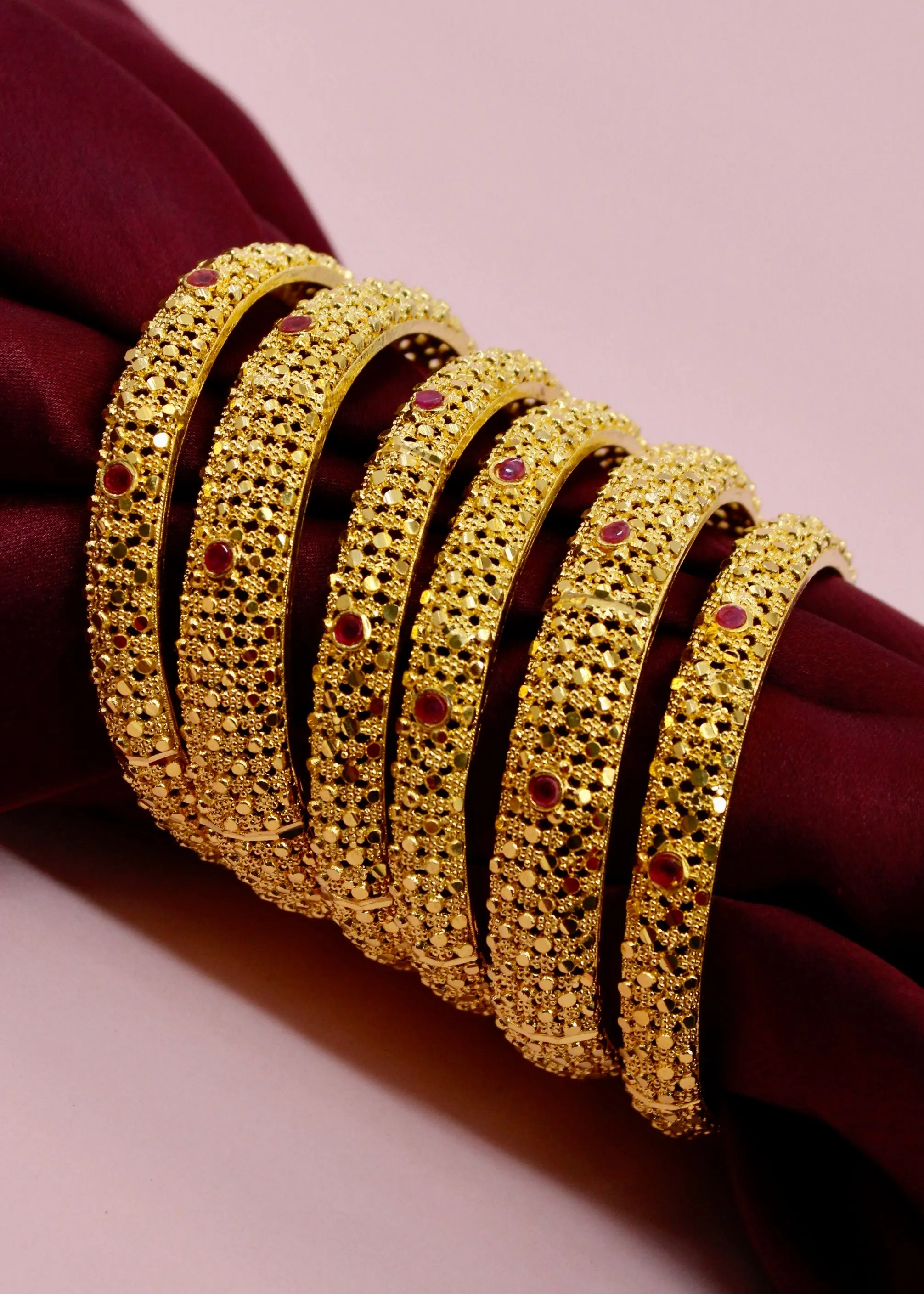 RUBY STONE 6 PC BANGLES