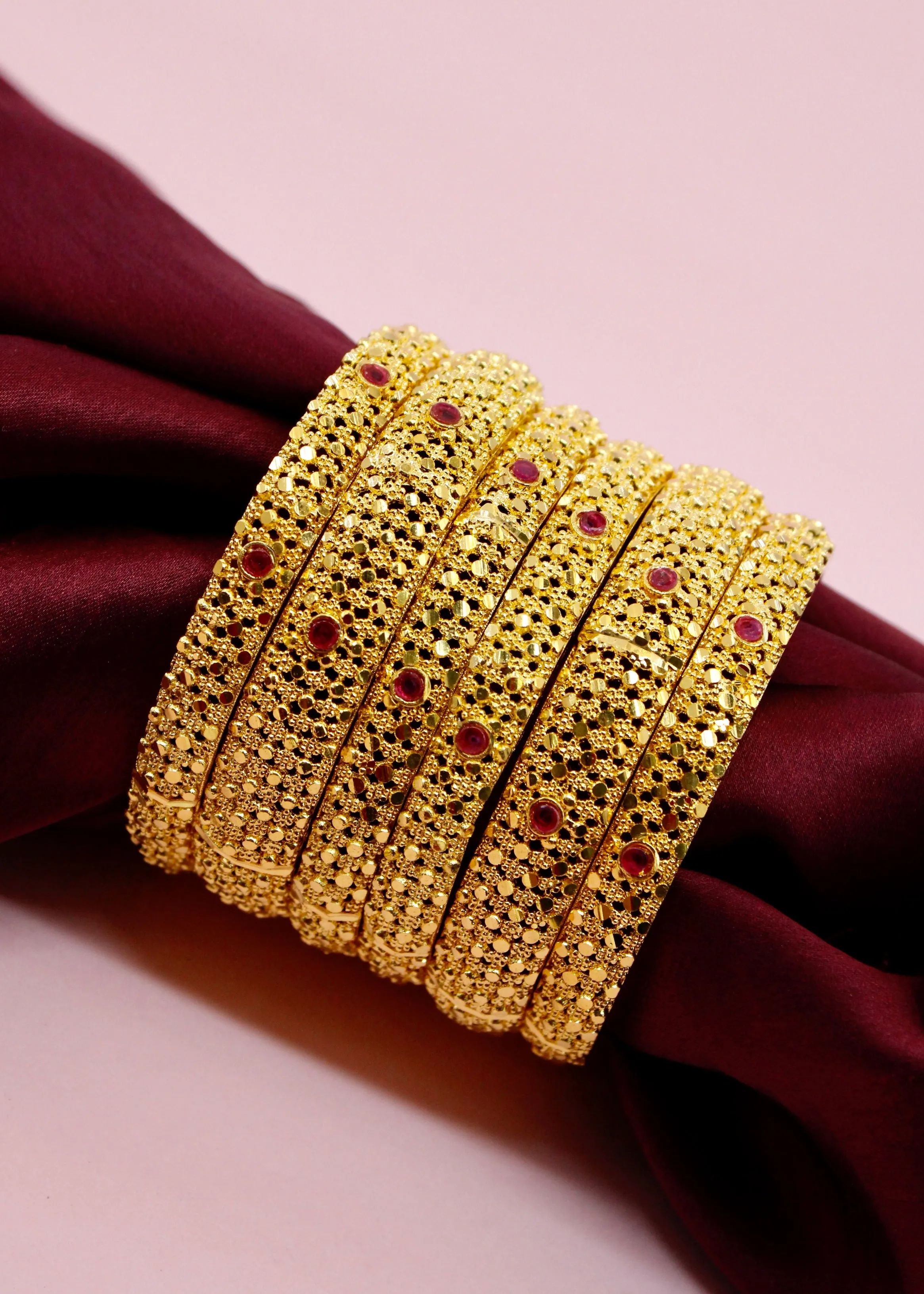 RUBY STONE 6 PC BANGLES