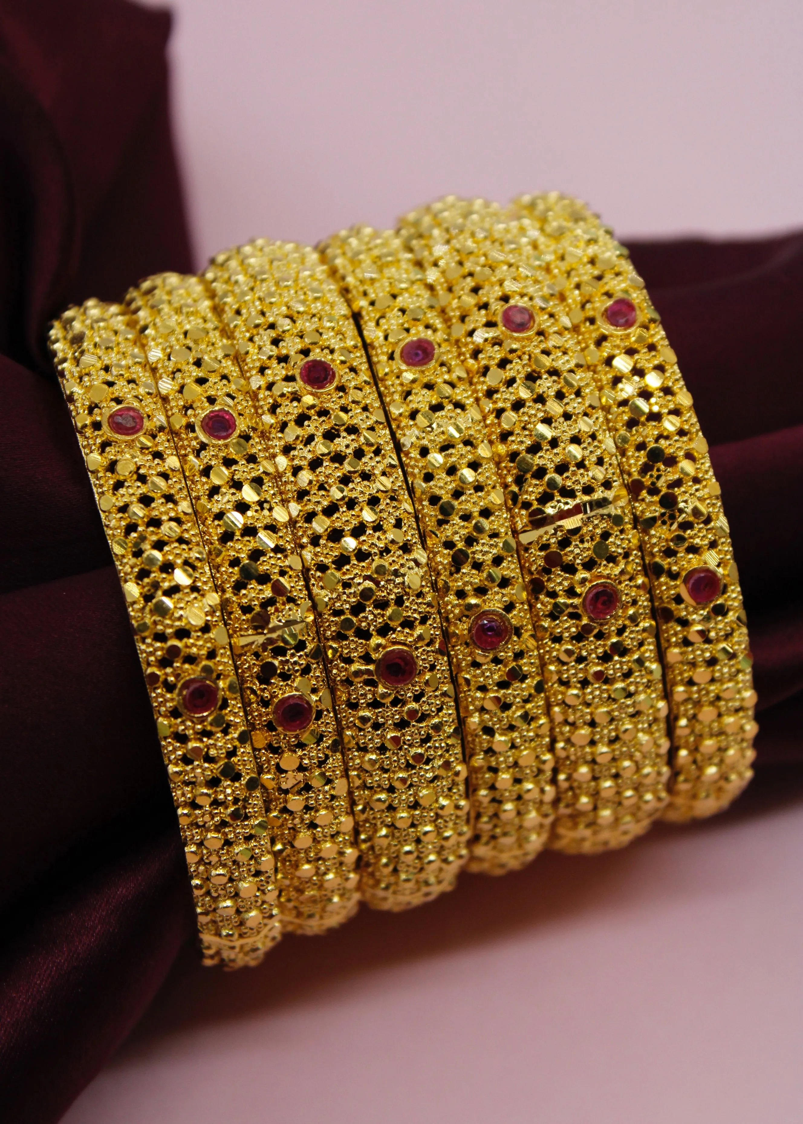 RUBY STONE 6 PC BANGLES