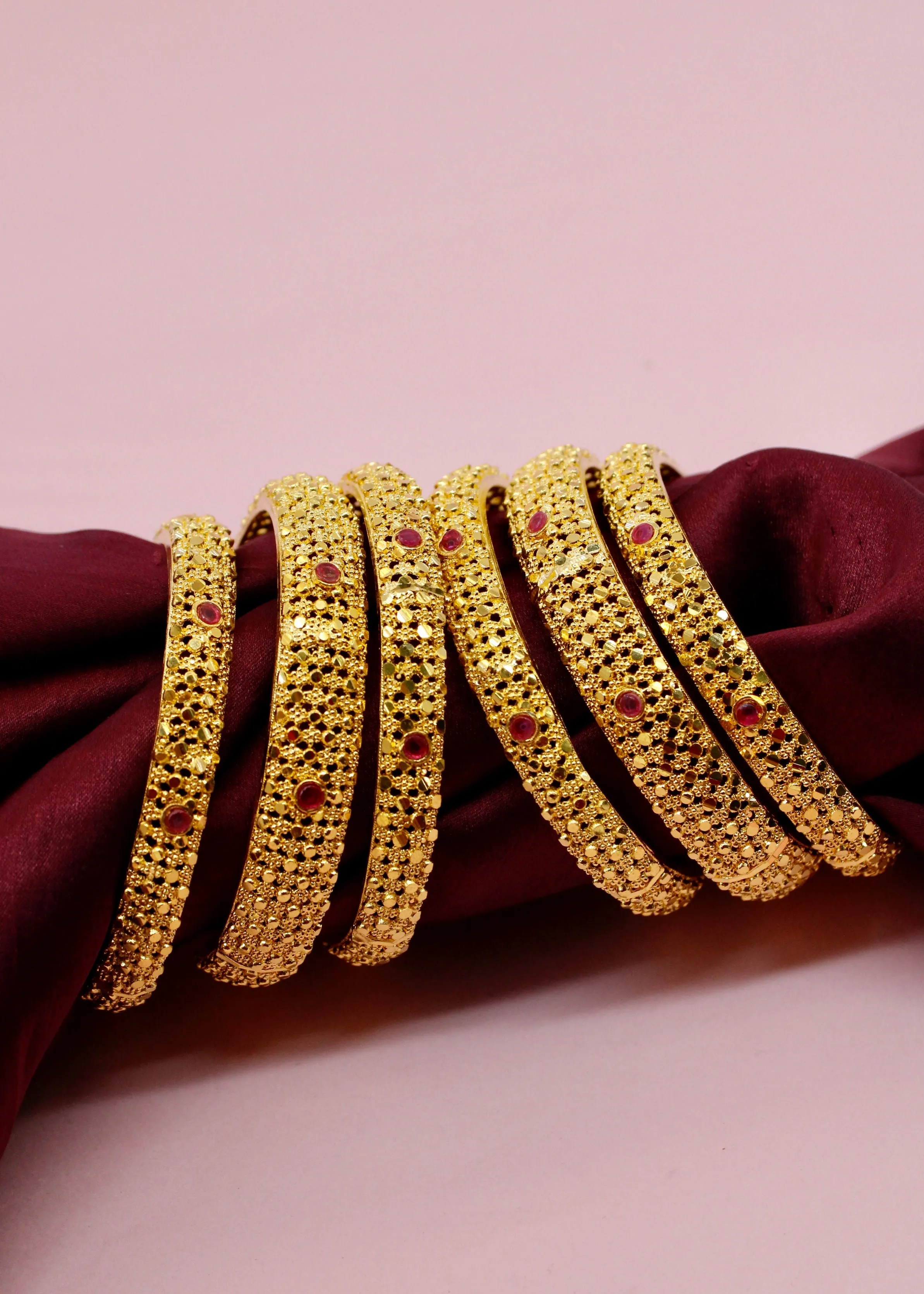 RUBY STONE 6 PC BANGLES