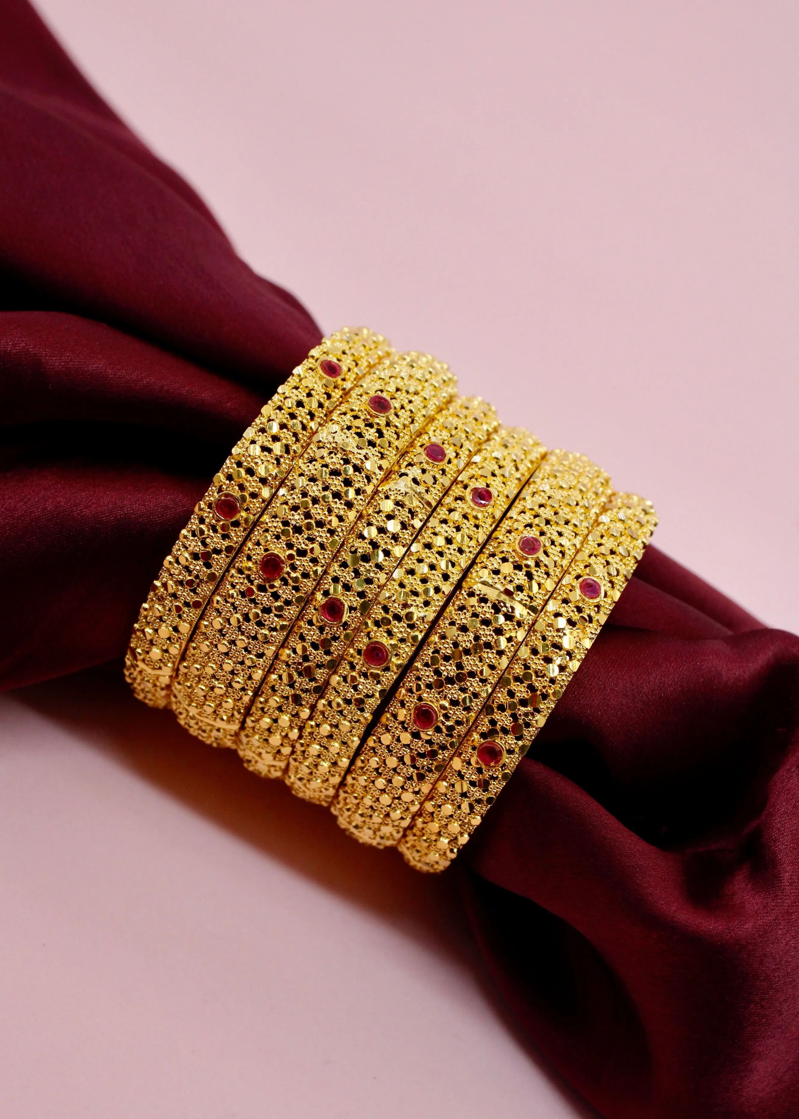 RUBY STONE 6 PC BANGLES