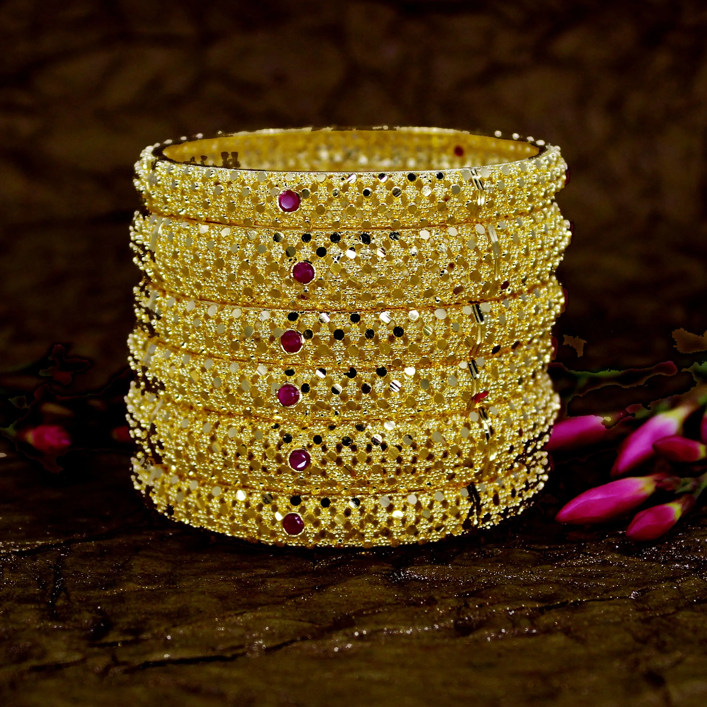 RUBY STONE 6 PC BANGLES