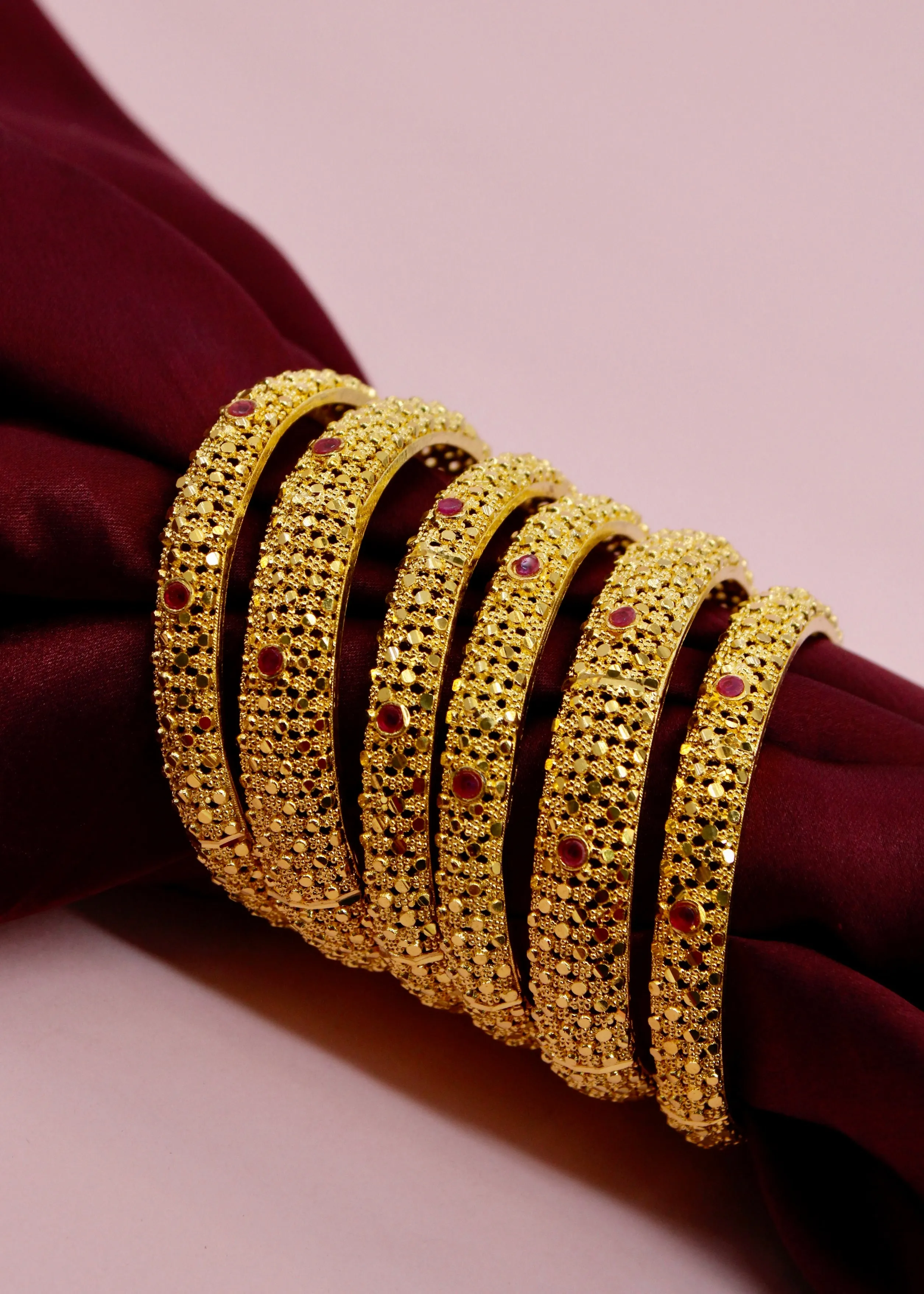 RUBY STONE 6 PC BANGLES