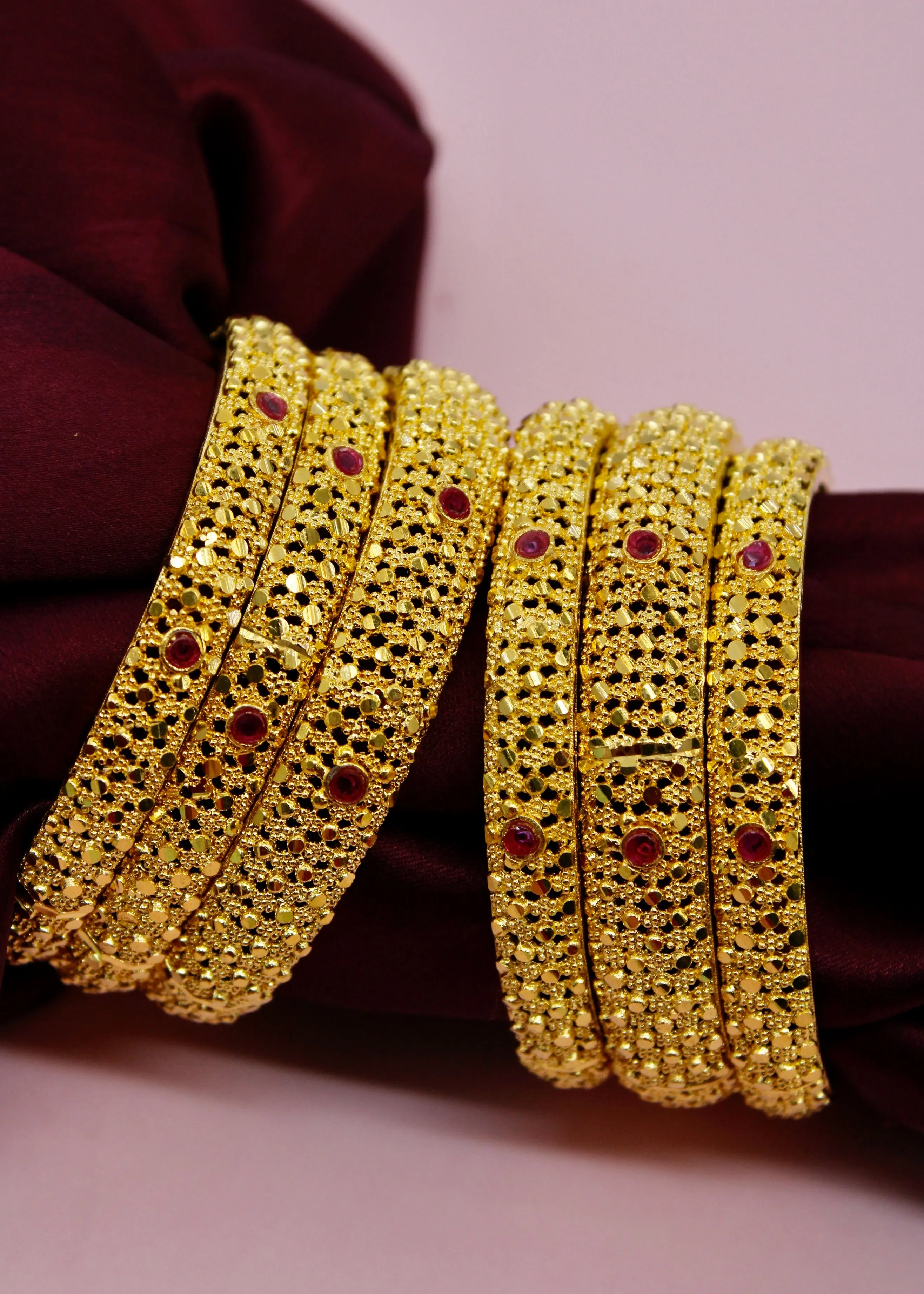 RUBY STONE 6 PC BANGLES