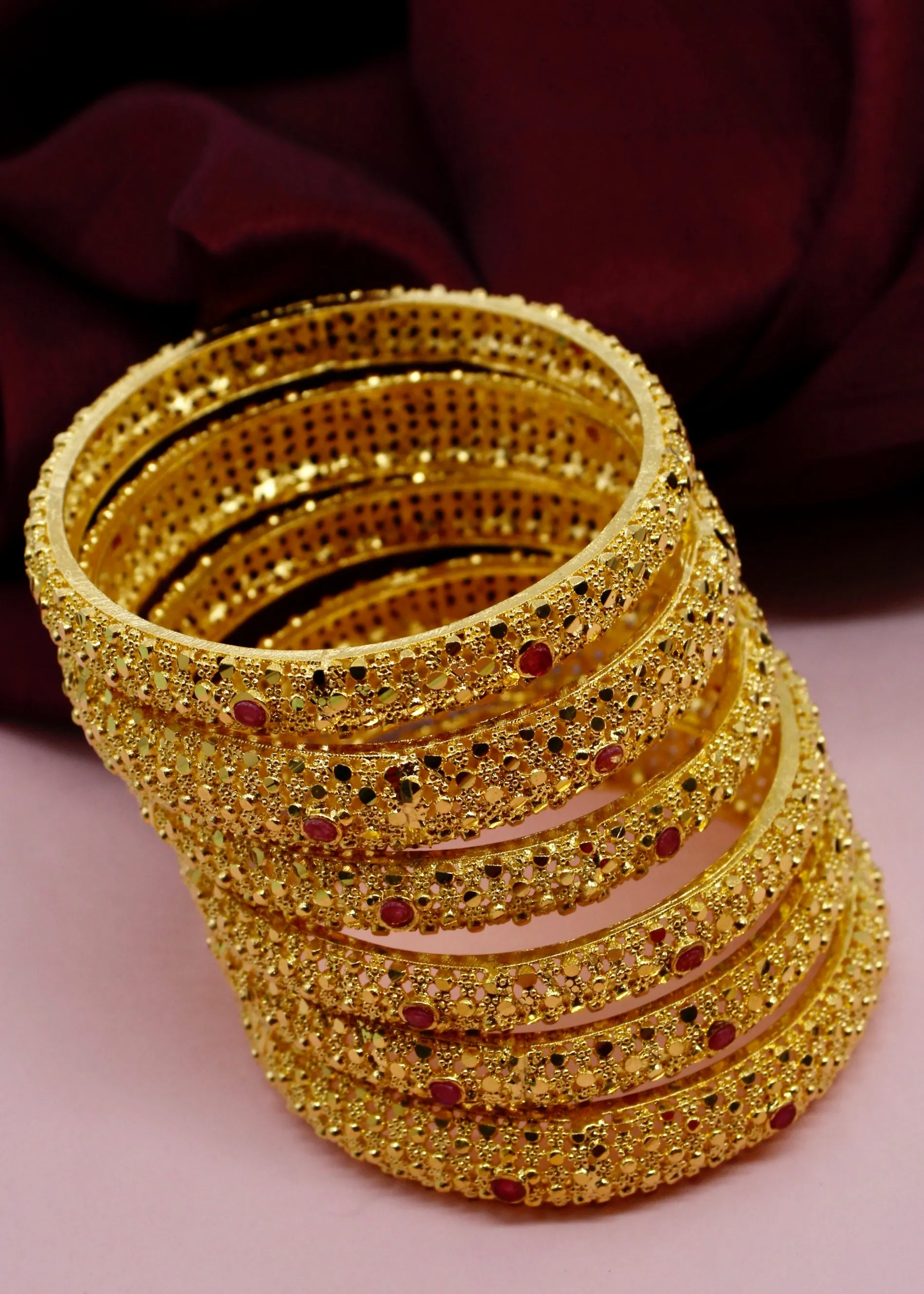 RUBY STONE 6 PC BANGLES