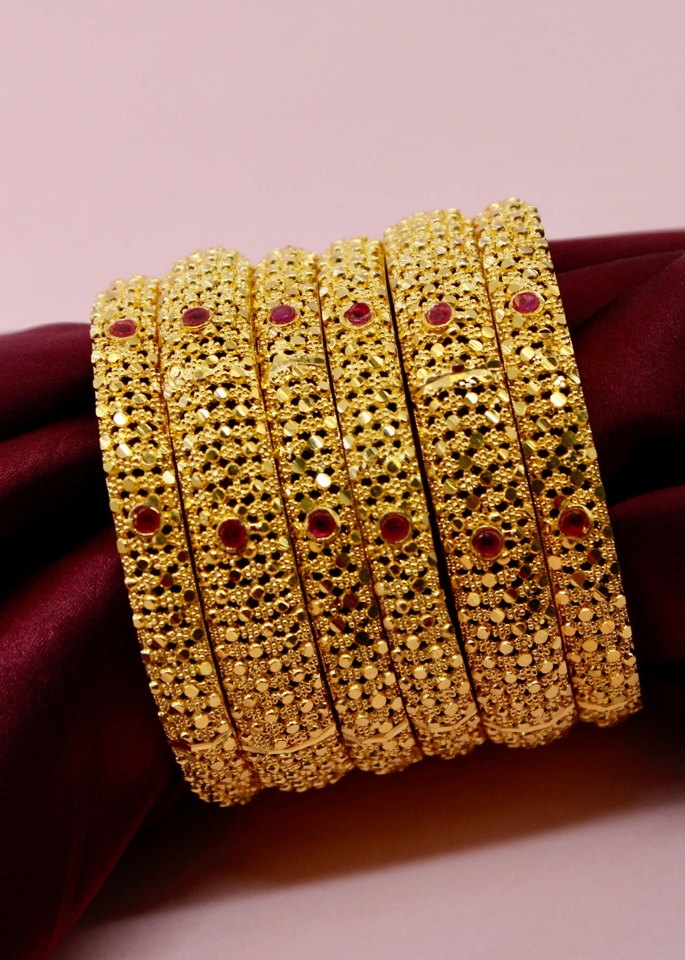 RUBY STONE 6 PC BANGLES