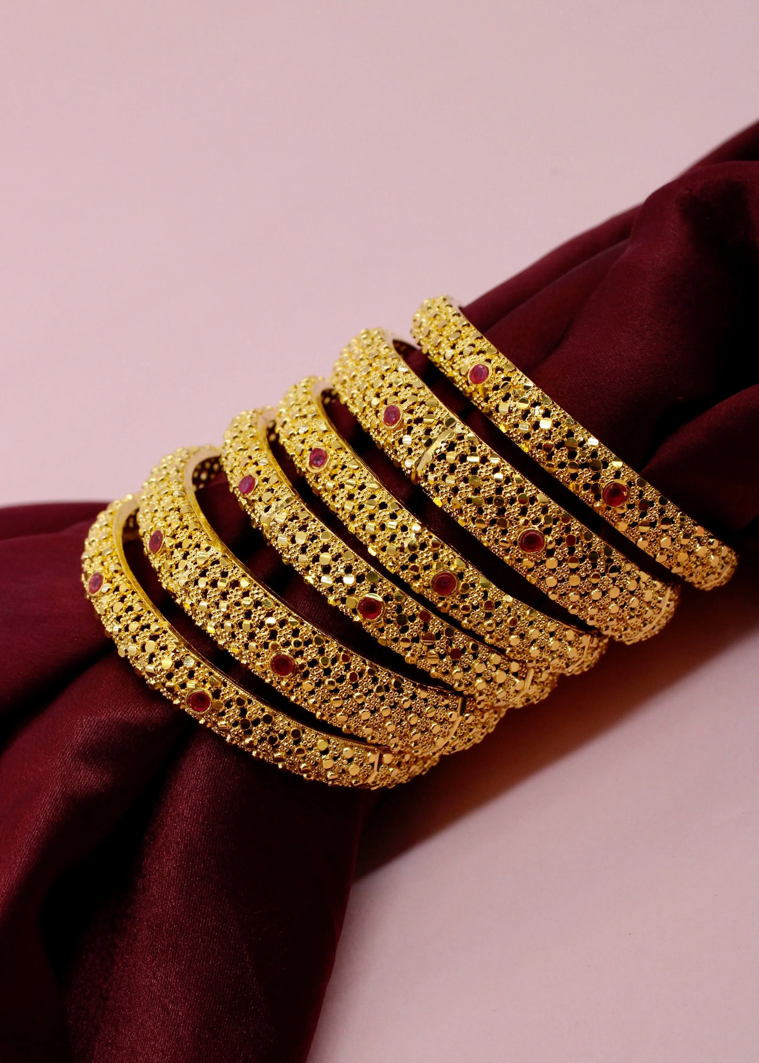 RUBY STONE 6 PC BANGLES