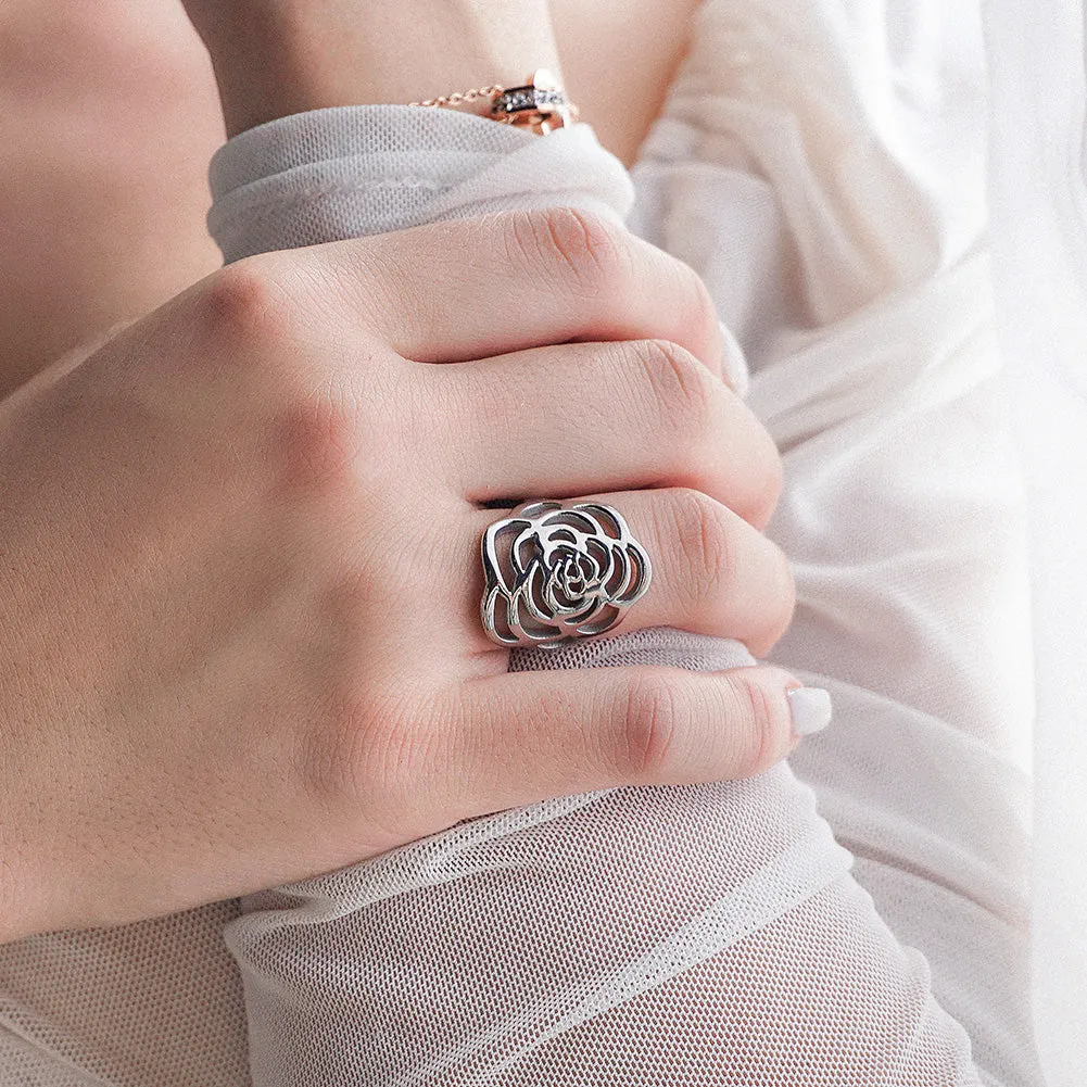SILVER ROSE RING