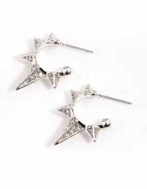 Silver Spiky Diamante Hoop Earrings