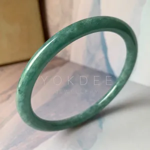 SOLD OUT: 58.2 mm A-Grade Natural Greenish Blue Jadeite Traditional Round Bangle No.151909