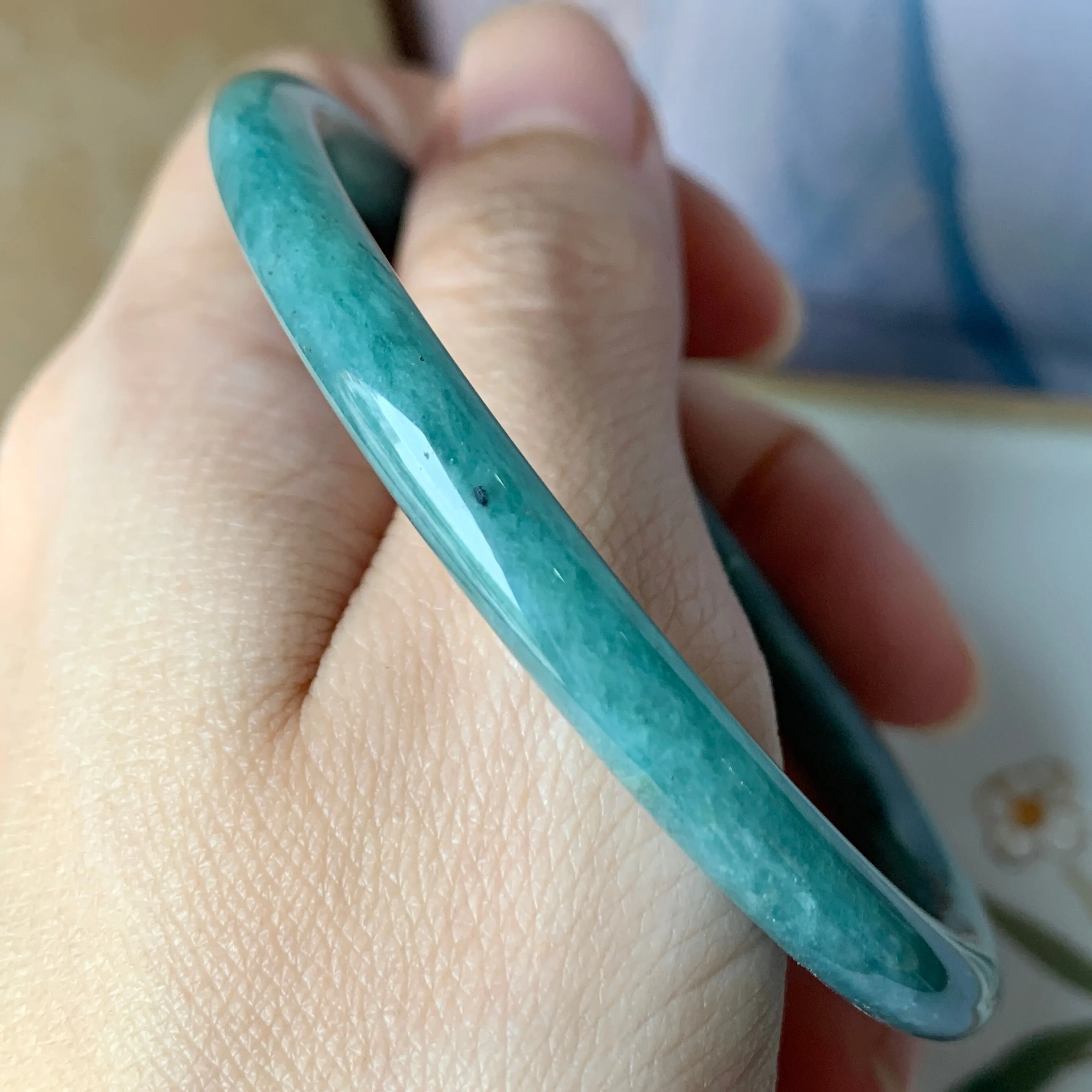 SOLD OUT: 58.2 mm A-Grade Natural Greenish Blue Jadeite Traditional Round Bangle No.151909