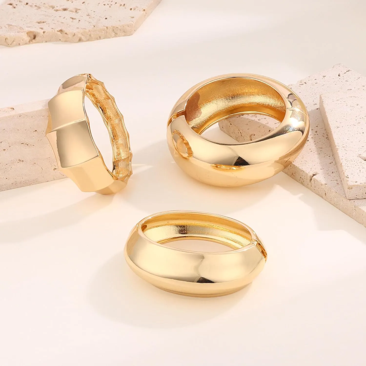 SONNYX 1-3 PCS Chunky Gold Bangle Bracelets for Women Trendy Open Wide Cuff Bracelet Irregular Wrist Cuff Wrap Bracelet Bangle Jewelry