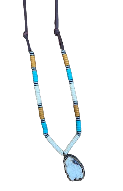 Southern Grace Women's Cowgirl Chic White Stone Bead Brown Faux Leather Necklace